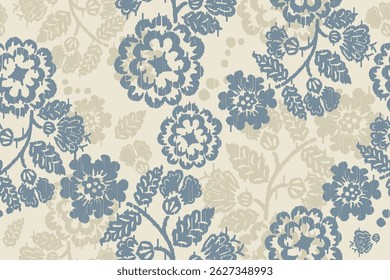 Ikat floral paisley embroidery seamless pattern on background. Ikat ethnic flower oriental pattern traditional. Aztec style abstract vector illustration. design for ikat floral fashion fabric,clothing
