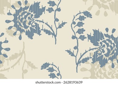 Ikat floral paisley embroidery seamless pattern on background. Ikat ethnic flower oriental pattern traditional. Aztec style abstract vector illustration. design for ikat floral fashion fabric,clothing