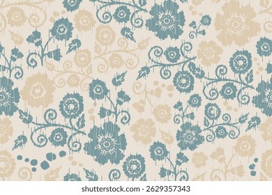 Ikat floral paisley embroidery seamless pattern on background. Ikat ethnic flower oriental pattern traditional. Aztec style abstract vector illustration. design for ikat floral fashion fabric,clothing