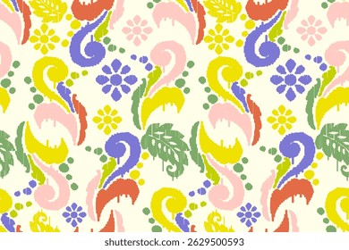 Ikat floral paisley embroidery seamless pattern on background. Ikat ethnic flower oriental pattern traditional. Aztec style abstract vector illustration. design for ikat floral fashion fabric,clothing