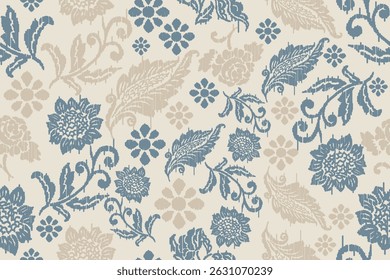 Ikat floral paisley embroidery seamless pattern on background. Ikat ethnic flower oriental pattern traditional. Aztec style abstract vector illustration. design for ikat floral fashion fabric,clothing