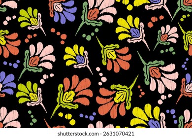 Ikat floral paisley embroidery seamless pattern on background. Ikat ethnic flower oriental pattern traditional. Aztec style abstract vector illustration. design for ikat floral fashion fabric,clothing