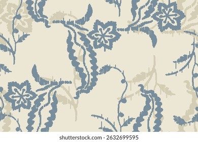 Ikat floral paisley embroidery seamless pattern on background. Ikat ethnic flower oriental pattern traditional. Aztec style abstract vector illustration. design for ikat floral fashion fabric,clothing
