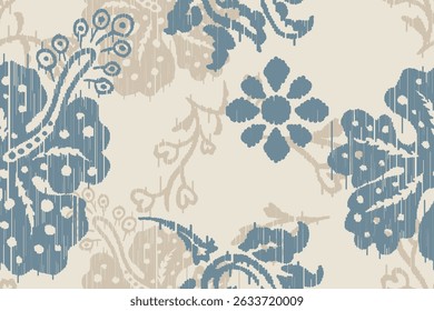 Ikat floral paisley embroidery seamless pattern on background. Ikat ethnic flower oriental pattern traditional. Aztec style abstract vector illustration. design for ikat floral fashion fabric,clothing