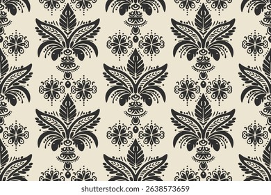 Ikat floral paisley embroidery seamless pattern on background. Ikat ethnic flower oriental pattern traditional. Aztec style abstract vector illustration. design for ikat floral fashion fabric,clothing