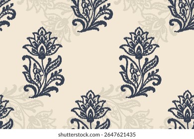 Ikat floral paisley embroidery seamless pattern on background. Ikat ethnic flower oriental pattern traditional. Aztec style abstract vector illustration. design for ikat floral fashion fabric,clothing