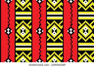 Ikat floral pattern art. folk Motif embroidery, Pixel Mexican style Ethnic Textile Motif ikat seamless pattern digital vector design for Print saree sari Kurti Borneo Fabric border vector background