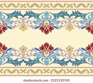 Borda do padrão floral de Ikat. Motivos Ikat floral padrão étnico oriental tradicional.estilo asteca vetor abstrato illustration.design para textura, tecido, cachecol,fundo,tapete,,tapete