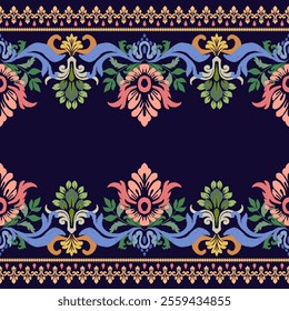 Ikat floral pattern border. Motifs Ikat floral ethnic oriental pattern traditional.Aztec style abstract vector illustration.design for texture, fabric, scarf,background,carpet