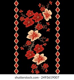 ikat floral Pattern hand draw, Motif ethnic  seamless textile illustration,  embroidery, print striped ornament floral, pattern, design for wrapping, silk, scarf, background, textile, 