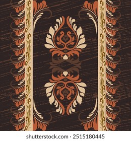Ikat  floral pattern hand drawn on Dark tones, Motif ethnic  floral seamless textil,  embroidery, print striped ornament floral, pattern, design for wrapping, silk, scarf, background, textile