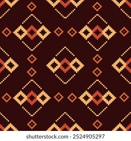 Patrón floral de Ikat en tono marrón, motivo floral étnico textil sin costuras, bordado, estampado de rayas ornamento, patrón floral, diseño para envolver, seda, bufanda, fondo, textil