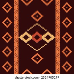 Patrón floral de Ikat en tono marrón, motivo floral étnico textil sin costuras, bordado, estampado de rayas ornamento, patrón floral, diseño para envolver, seda, bufanda, fondo, textil