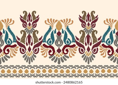 Ikat floral pattern on white background vector illustration.Ikat ethnic oriental embroidery traditional.Aztec style,hand drawn,baroque pattern.design for texture,fabric,clothing,decoration,sarong.