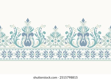 Ikat floral pattern on white background,vector illustration,Ikat ethnic oriental pattern,Ikat flower embroidery,Aztec style,baroque textile.design for texture,fabric,clothing,decoration,sarong,print.
