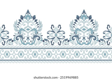 Ikat floral pattern on white background,vector illustration,Ikat ethnic oriental pattern,Ikat flower embroidery,Aztec style,baroque textile.design for texture,fabric,clothing,decoration,sarong,print.