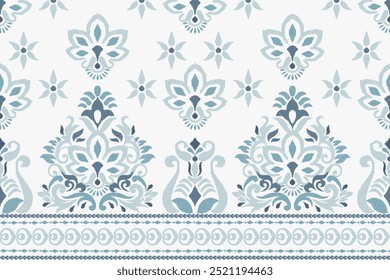 Ikat floral pattern on white background,vector illustration,Ikat ethnic oriental pattern,Ikat flower embroidery,Aztec style,baroque textile.design for texture,fabric,clothing,decoration,sarong,print.