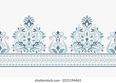 Patrón floral de Ikat sobre fondo blanco, Ilustración vectorial, patrón oriental étnico de Ikat, bordado de flores de Ikat, estilo azteca, textil barroco. diseño para textura, tela, ropa, decoración, sarong, impresión.