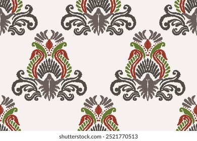 Padrão floral Ikat sobre fundo branco.Ikat ilustração vetorial padrão étnico,estilo asteca,desenhado à mão,bordado barroco.design para textura,tecido,roupas,decoração,tapete,impressão.