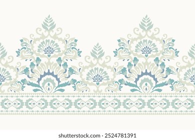 Patrón floral de Ikat sobre fondo blanco, patrón oriental étnico de Ikat, patrón de diseño de Ikat, Ilustración vectorial, estilo azteca, dibujado a mano. diseño para textura, tela, ropa, envoltura, decoración, sarong, impresión 