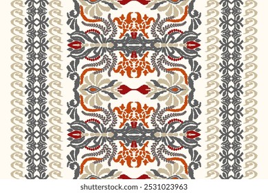 Ikat floral pattern on white background.Ikat ethnic pattern vector illustration,Aztec style,hand drawn,baroque embroidery.design for texture,fabric,clothing,decoration,carpet,print.
