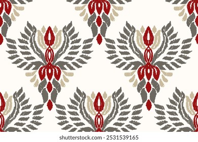 Ikat floral pattern on white background.Ikat ethnic pattern vector illustration,Aztec style,hand drawn,baroque embroidery.design for texture,fabric,clothing,decoration,carpet,print.