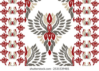 Ikat floral pattern on white background.Ikat ethnic pattern vector illustration,Aztec style,hand drawn,baroque embroidery.design for texture,fabric,clothing,decoration,carpet,print.