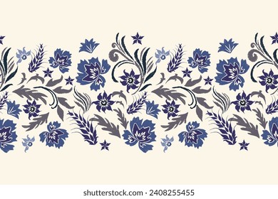 Ikat Floral pattern paisley embroidery on white background. Ikat flower motif ethnic oriental seamless pattern traditional. Aztec style abstract vector illustration vintage design.