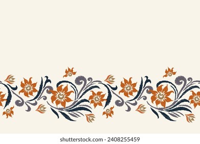 Ikat Floral pattern paisley embroidery on white background. Ikat flower motif ethnic oriental seamless pattern traditional. Aztec style abstract vector illustration vintage design.