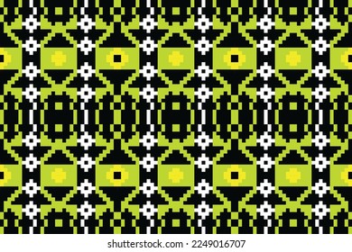 Ikat floral pattern seamless art. folk embroidery, and Mexican style Ethnic Textile Motif ikat seamless pattern digital vector design for Print saree sari Kurti Borneo Fabric border brush symbols
