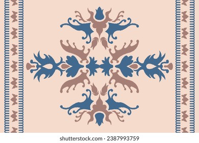Patrón Floral Ikat Marrón sin mangas. Patrón oriental étnico azteca Paisley Embroidery Tradicional. Diseño Ikat Para Alfombras, Textura, Ropa, Tela, Sarong, Saree, Decoración
