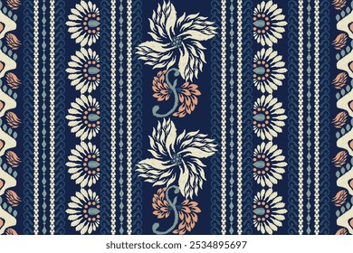 Ikat floral pattern,Ikat design pattern,Ikat ethnic oriental pattern on navy blue background,vector illustration,Aztec style,hand drawn.design for texture,fabric,clothing,decoration,scarf,print,sarong