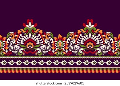 padrão floral Ikat,padrão de design Ikat em fundo roxo,ilustração vetorial,padrão oriental étnico Ikat tradicional,estilo asteca,baroque.design para textura,tecido,roupas,decoração,sarong,impressão