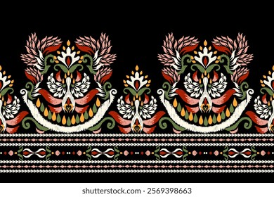 Ikat floral pattern,Ikat design pattern on black background,vector illustration,Ikat ethnic oriental pattern traditional,Aztec style,baroque.design for texture,fabric,clothing,decoration,sarong,print.