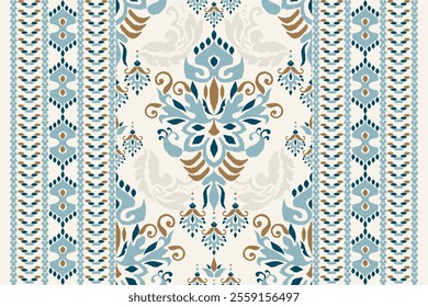 Ikat floral pattern,Ikat ethnic oriental pattern on white background,vector illustration,Ikat floral embroidery,hand drawn background.design for texture,fabric,clothing,decoration,kilim,sarong,print.