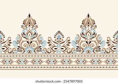 Ikat floral pattern,Ikat flower pattern on white background,vector illustration,Damask Ikat floral pattern,baroque style,hand drawn embroidery.design for texture,fabric,clothing,decoration,sarong.