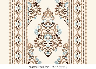 Patrón floral de Ikat, patrón de flores de Ikat sobre fondo blanco, Ilustración vectorial, patrón floral de Damasco Ikat, estilo barroco, bordado dibujado a mano. diseño para textura, tela, ropa, decoración, kilim, impresión