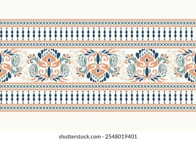 Patrón floral de Ikat, patrón de flores de Ikat sobre fondo blanco, Ilustración vectorial, patrón floral de Damasco Ikat, estilo barroco, bordado dibujado a mano. diseño para textura, tela, ropa, decoración, kilim, impresión