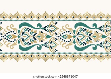 Patrón floral de Ikat, patrón de flores de Ikat sobre fondo blanco, Ilustración vectorial, patrón floral de Damasco Ikat, estilo barroco, bordado dibujado a mano. diseño para textura, tela, ropa, decoración, kilim, impresión