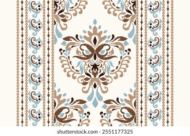 Patrón floral de Ikat, patrón de flores de Ikat sobre fondo blanco, Ilustración vectorial, patrón floral de Damasco Ikat, estilo barroco, bordado dibujado a mano. diseño para textura, tela, ropa, decoración, kilim, impresión