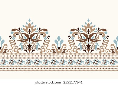 Patrón floral de Ikat, patrón de flores de Ikat sobre fondo blanco, Ilustración vectorial, patrón floral de Damasco Ikat, estilo barroco, bordado dibujado a mano. diseño para textura, tela, ropa, decoración, sarong.