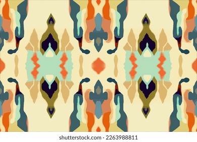 Ikat floral seamless Egyptian pattern pale blur colorful background. Abstract traditional folk old ancient antique tribal ethnic blurred graphic line. Ornate elegant luxury vintage retro style.