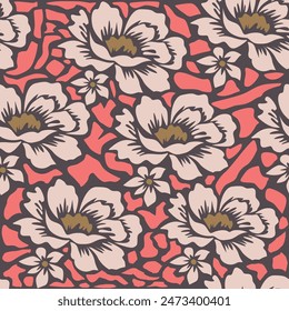 Ikat floral patrón sin costuras en el fondo blanco Ilustración vectorial.Ikat bordado oriental.Estilo azteca, dibujado a mano, patrón barroco.design para textura, tela, ropa, decoración, sarong, mujeres de la moda