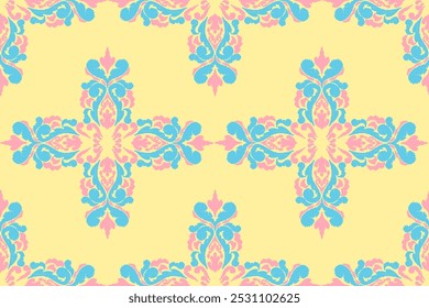 Patrón inconsútil floral de Ikat en el fondo, patrón inconsútil del damasco, Ilustración vectorial, bordado oriental étnico de Ikat, estilo azteca, barroco. diseño para la textura, fab, ropa, decoración, moda.