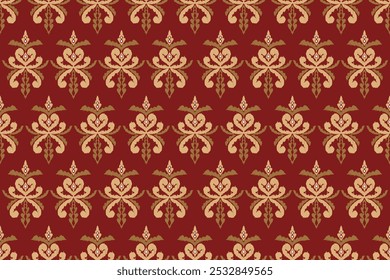 Ikat floral seamless pattern on background,damask seamless pattern,vector illustration,Ikat ethnic oriental embroidery,Aztec style,baroque.design for texture,fab,clothing,decoration,fashion.