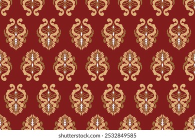 Ikat floral seamless pattern on background,damask seamless pattern,vector illustration,Ikat ethnic oriental embroidery,Aztec style,baroque.design for texture,fab,clothing,decoration,fashion.