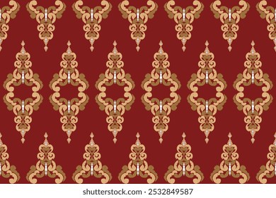 Ikat floral nahtloses Muster auf Hintergrund, Damast nahtloses Muster, Vektorgrafik, Ikat ethnisch-orientalische Stickerei, Aztekenstil, baroque.design für Textur, Fab, Kleidung, Dekoration, Mode.