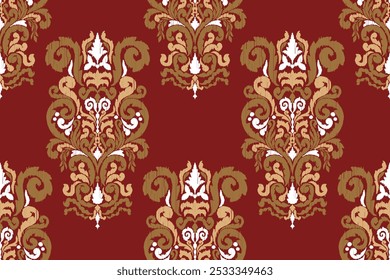 Ikat floral seamless pattern on background,damask seamless pattern,vector illustration,Ikat ethnic oriental embroidery,Aztec style,baroque.design for texture,fab,clothing,decoration,fashion.