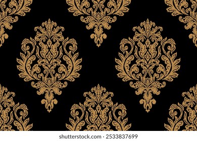 Patrón inconsútil floral de Ikat en el fondo, patrón inconsútil del damasco, Ilustración vectorial, bordado oriental étnico de Ikat, estilo azteca, barroco. diseño para la textura, fab, ropa, decoración, moda.