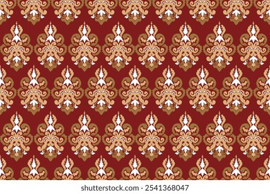 Ikat floral seamless pattern on background,damask seamless pattern,vector illustration,Ikat ethnic oriental embroidery,Aztec style,baroque.design for texture,fab,clothing,decoration,fashion.